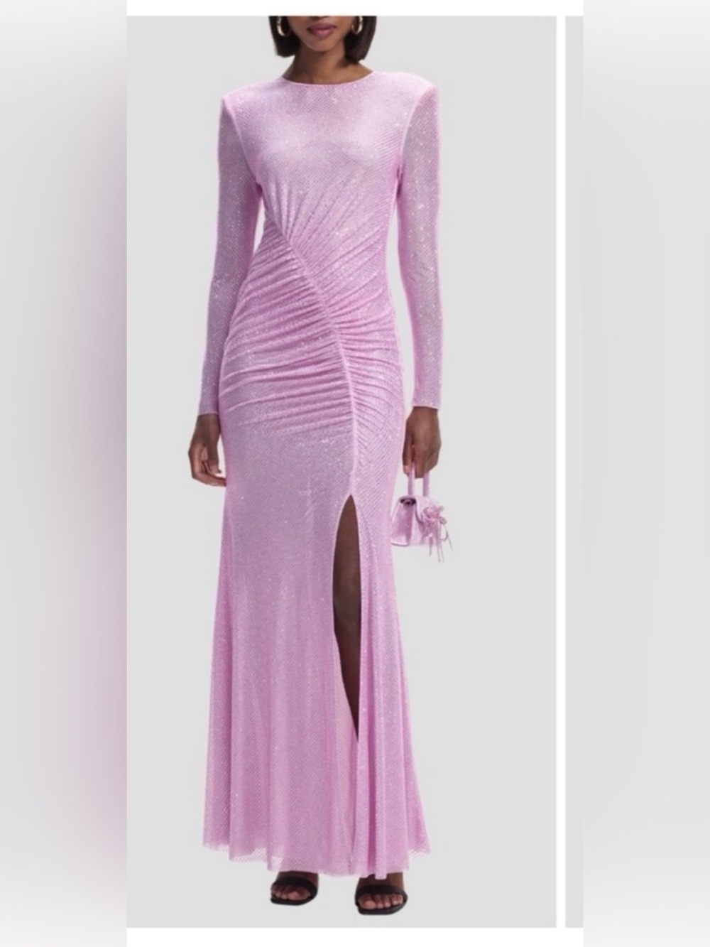 Self-Portrait Lavender Pink Ruched Long-Sleeve Gown with High Slit